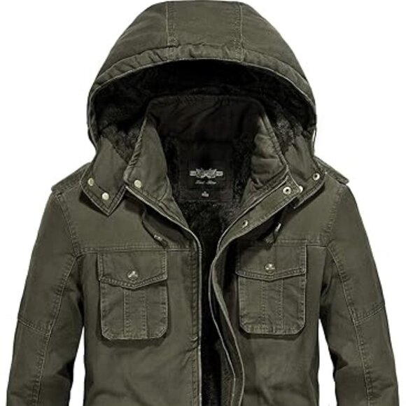 NWT Men's Winter Sherpa Coat Casual Military Parka with Removable Hood Sz L - Picture 1 of 6